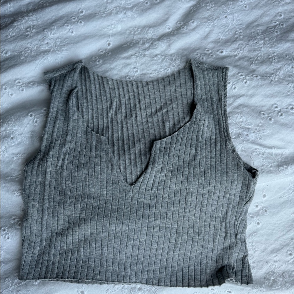Gray Ribbed Sleeveless Top